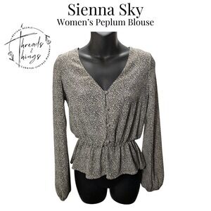 Sienna Sky Peplum Blouse Women XS Black‎ Cream Holiday Office Dressy Casual Chic